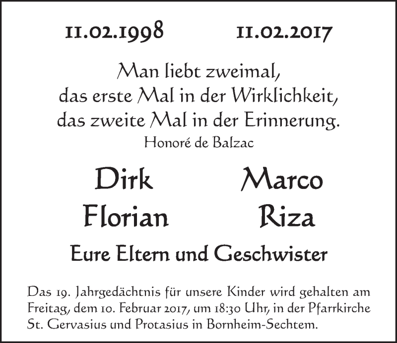  Traueranzeige für Man liebt zweimal...  vom 08.02.2017 aus  Schlossbote/Werbekurier 