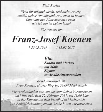 Anzeige von Franz-Josef Koenen von  Blickpunkt Euskirchen 