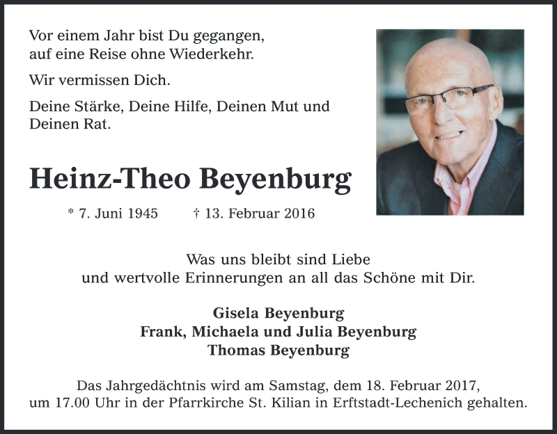  Traueranzeige für Heinz-Theo Beyenburg vom 15.02.2017 aus Kölner Stadt-Anzeiger / Kölnische Rundschau / Express
