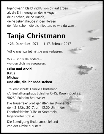 Anzeige von Tanja Christmann von Kölner Stadt-Anzeiger / Kölnische Rundschau / Express