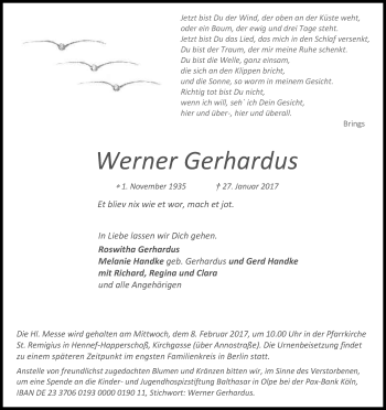 Anzeige von Werner Gerhardus von Kölner Stadt-Anzeiger / Kölnische Rundschau / Express