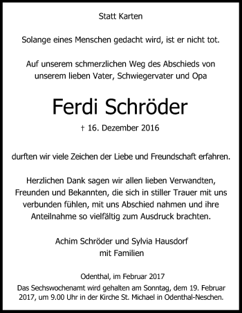 Anzeige von Ferdi Schröder von Kölner Stadt-Anzeiger / Kölnische Rundschau / Express
