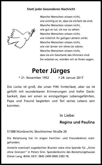 Anzeige von Peter Jürges von Kölner Stadt-Anzeiger / Kölnische Rundschau / Express