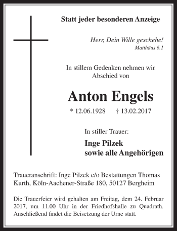 Anzeige von Anton Engels von  Werbepost 
