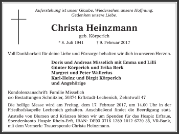 Anzeige von Christa Heinzmann von  Werbepost 