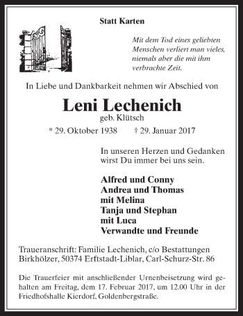 Anzeige von Leni Lechenich von  Werbepost 