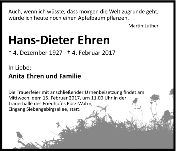 Anzeige von Hans-Dieter Ehren von Kölner Stadt-Anzeiger / Kölnische Rundschau / Express