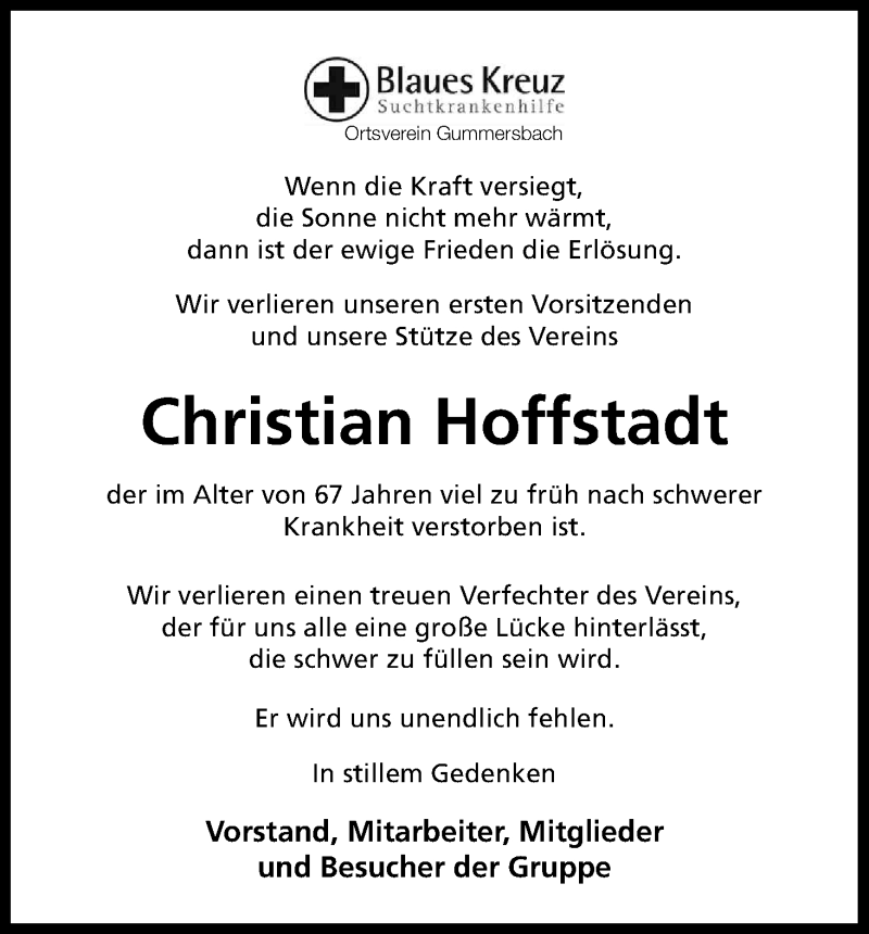  Traueranzeige für Christian Hoffstadt vom 07.02.2017 aus Kölner Stadt-Anzeiger / Kölnische Rundschau / Express