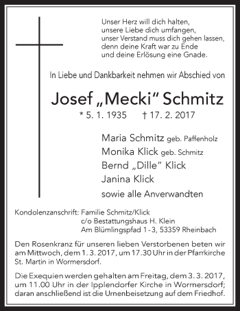 Anzeige von Josef  Schmitz von  Schaufenster/Blickpunkt 