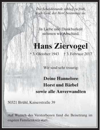 Anzeige von Hans Ziervogel von  Schlossbote/Werbekurier 
