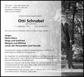 Anzeige von Otti Schnabel von Kölner Stadt-Anzeiger / Kölnische Rundschau / Express
