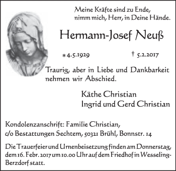 Anzeige von Hermann-Josef Neuß von  Schlossbote/Werbekurier 