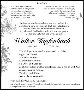 Anzeige von Walter Taufenbach von Kölner Stadt-Anzeiger / Kölnische Rundschau / Express