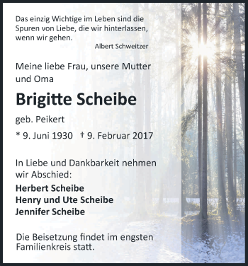 Anzeige von Brigitte Scheibe von Kölner Stadt-Anzeiger / Kölnische Rundschau / Express