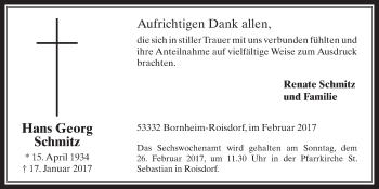 Anzeige von Hans Georg Schmitz von  Schaufenster/Blickpunkt 