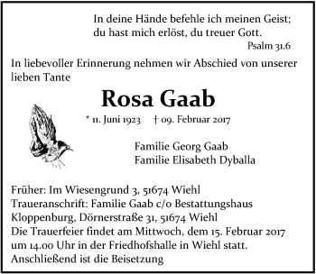 Anzeige von Rosa Gaab von  Anzeigen Echo 