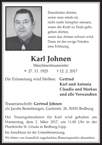 Anzeige von Karl Johnen von  Werbepost 