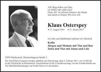 Anzeige von Klaus Osterspey von  Blickpunkt Euskirchen 
