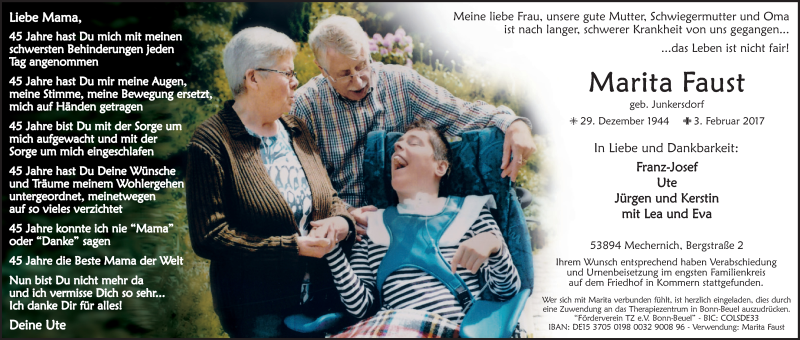  Traueranzeige für Marita Faust vom 11.02.2017 aus  Blickpunkt Euskirchen 