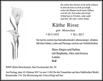 Anzeige von Käthe Risse von  Schlossbote/Werbekurier 