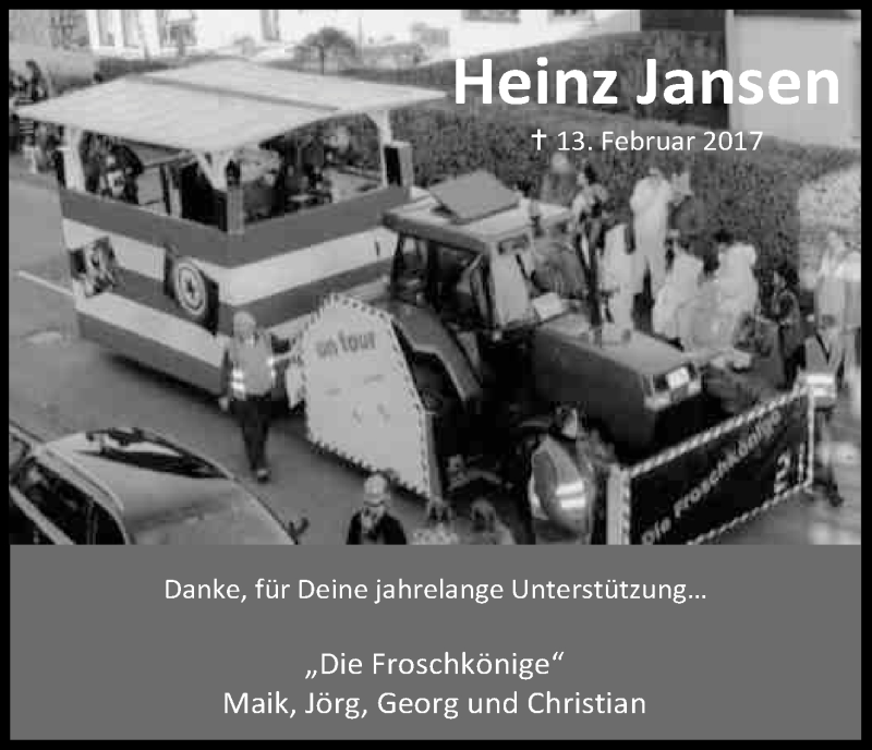  Traueranzeige für Heinz Jansen vom 24.02.2017 aus Kölner Stadt-Anzeiger / Kölnische Rundschau / Express