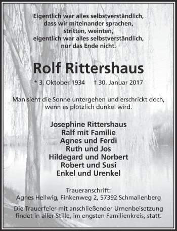 Anzeige von Rolf Rittershaus von  Bergisches Handelsblatt 