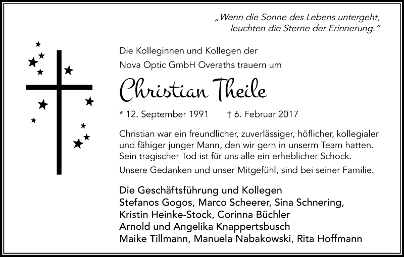  Traueranzeige für Christian Theile vom 17.02.2017 aus Kölner Stadt-Anzeiger / Kölnische Rundschau / Express