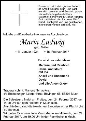 Anzeige von Maria Ludwig von Kölner Stadt-Anzeiger / Kölnische Rundschau / Express