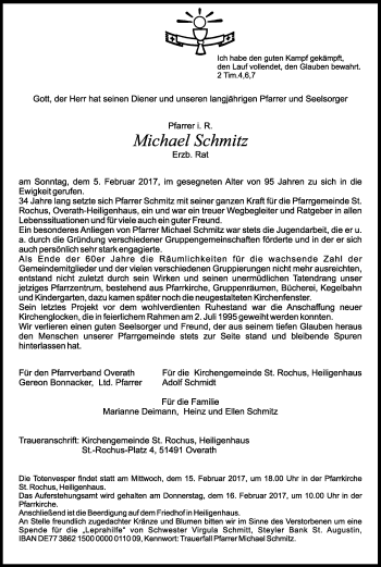 Anzeige von Michael Schmitz von Kölner Stadt-Anzeiger / Kölnische Rundschau / Express