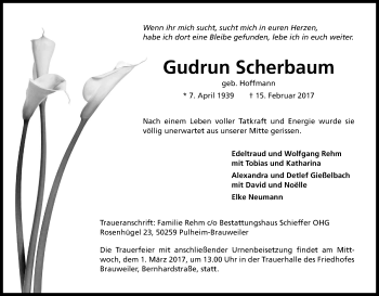 Anzeige von Gudrun Scherbaum von Kölner Stadt-Anzeiger / Kölnische Rundschau / Express