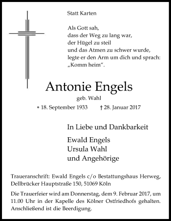 Anzeige von Antonie Engels von Kölner Stadt-Anzeiger / Kölnische Rundschau / Express
