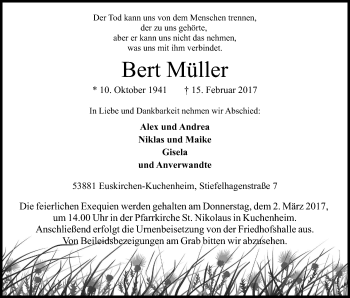 Anzeige von Hubert Müller von Kölner Stadt-Anzeiger / Kölnische Rundschau / Express
