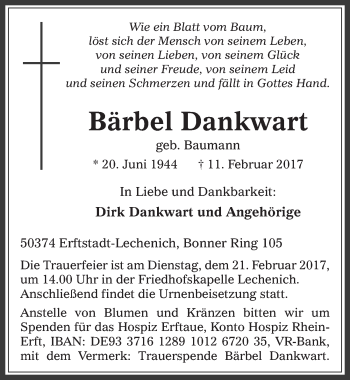 Anzeige von Bärbel Dankwart von  Werbepost 