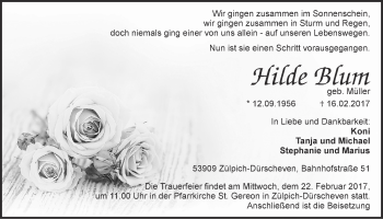 Anzeige von Hilde Brum von  Blickpunkt Euskirchen 