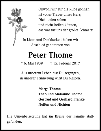 Anzeige von Peter Thome von Kölner Stadt-Anzeiger / Kölnische Rundschau / Express