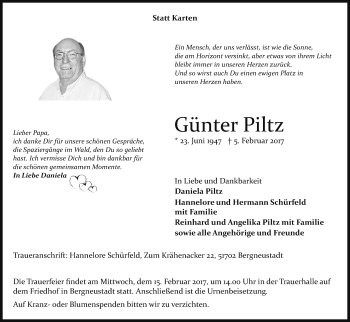 Anzeige von Günter Piltz von Kölner Stadt-Anzeiger / Kölnische Rundschau / Express