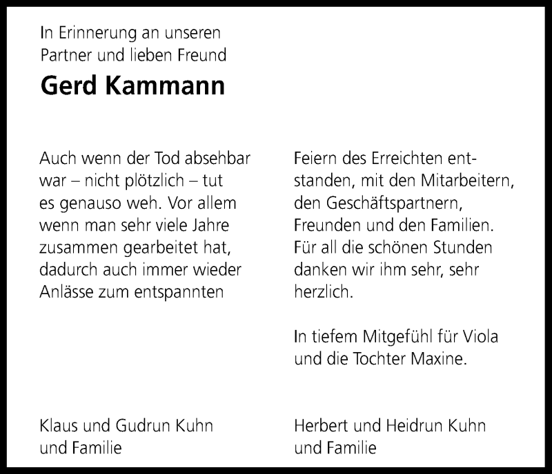  Traueranzeige für Gerd Kammann vom 11.02.2017 aus Kölner Stadt-Anzeiger / Kölnische Rundschau / Express