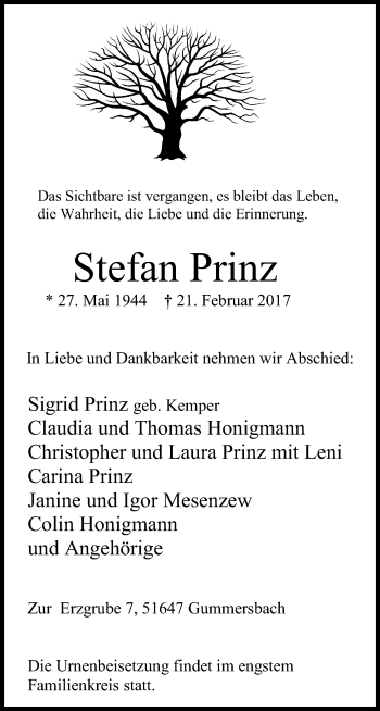 Anzeige von Stefan Prinz von Kölner Stadt-Anzeiger / Kölnische Rundschau / Express
