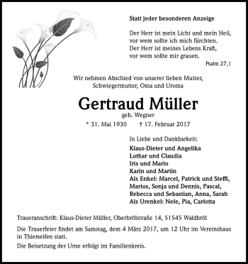 Anzeige von Gertraud Müller von Kölner Stadt-Anzeiger / Kölnische Rundschau / Express