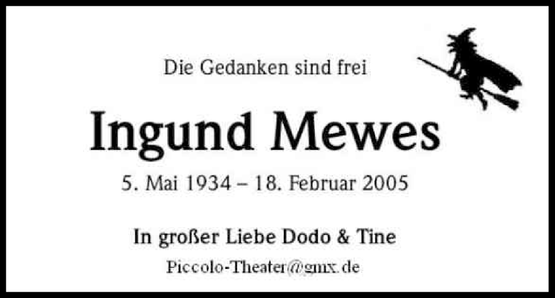  Traueranzeige für Ingund Mewes vom 18.02.2017 aus Kölner Stadt-Anzeiger / Kölnische Rundschau / Express