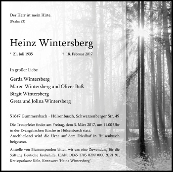 Anzeige von Heinz Wintersberg von Kölner Stadt-Anzeiger / Kölnische Rundschau / Express