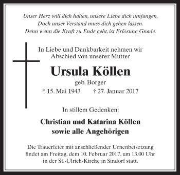 Anzeige von Ursula Köllen von  Werbepost 