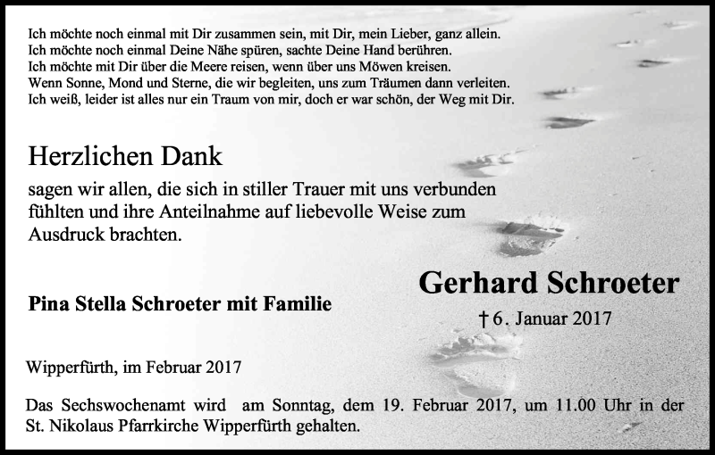  Traueranzeige für Gerhard Schroeter vom 11.02.2017 aus Kölner Stadt-Anzeiger / Kölnische Rundschau / Express