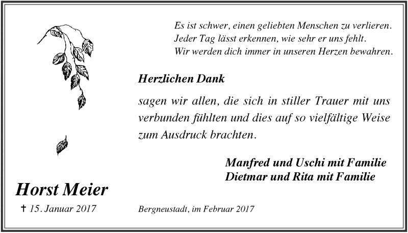  Traueranzeige für Horst Meier vom 01.03.2017 aus  Anzeigen Echo 