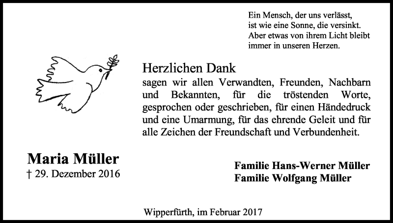  Traueranzeige für Maria Müller vom 04.02.2017 aus Kölner Stadt-Anzeiger / Kölnische Rundschau / Express
