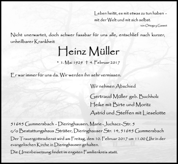 Anzeige von Heinz Müller von Kölner Stadt-Anzeiger / Kölnische Rundschau / Express