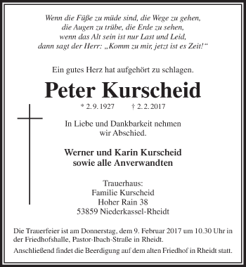 Anzeige von Peter Kurscheid von  Extra Blatt 