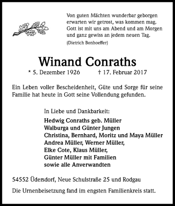 Anzeige von Winand Conraths von Kölner Stadt-Anzeiger / Kölnische Rundschau / Express