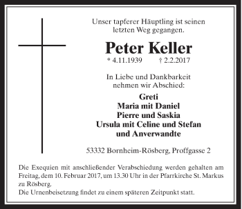Anzeige von Peter Keller von  Schaufenster/Blickpunkt 