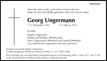 Anzeige von Georg Ungermann von Kölner Stadt-Anzeiger / Kölnische Rundschau / Express